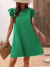 Load image into Gallery viewer, Pleated Round Neck Cap Sleeve Mini Dress