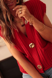 Red Boxy Sweater Vest