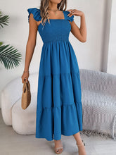 Load image into Gallery viewer, Smocked Square Neck Cap Sleeve Midi Dress