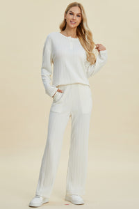 Cable-Knit Long Sleeve Top and Pants Set (Small-3X)