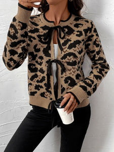 Tie Front Leopard Cardigan