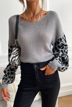 Load image into Gallery viewer, Perfee Leopard Sleeve Dropped Shoulder Sweater