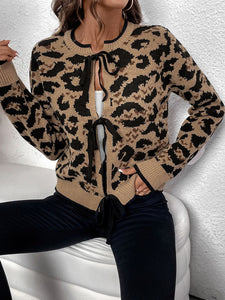 Tie Front Leopard Cardigan