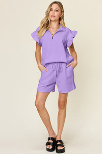 Double Take Flounce Sleeve Top and Shorts Set (7 Colors)