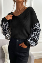 Load image into Gallery viewer, Perfee Leopard Sleeve Dropped Shoulder Sweater