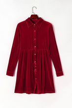 Load image into Gallery viewer, Ruched Button Up Collared Neck Long Sleeve Shirt Dress