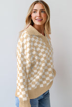 Load image into Gallery viewer, Checkered Collared Neck Long Sleeve Sweater