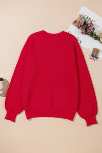 Plus Size Contrast Letter Round Neck Long Sleeve Sweater