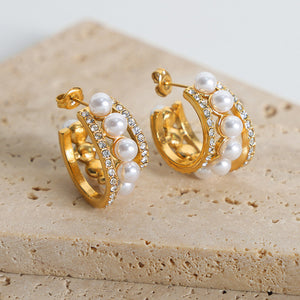 Pearl Titanium Steel C-Hoop Earrings