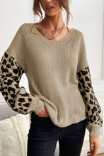 Load image into Gallery viewer, Perfee Leopard Sleeve Dropped Shoulder Sweater