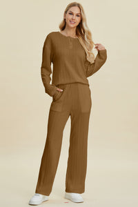 Cable-Knit Long Sleeve Top and Pants Set (Small-3X)