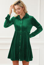 Load image into Gallery viewer, Ruched Button Up Collared Neck Long Sleeve Shirt Dress