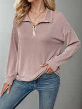 Load image into Gallery viewer, Double Take Striped Half Zip Long Sleeve T-Shirt