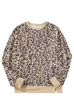 Load image into Gallery viewer, Slit Leopard Round Neck Long Sleeve Sweatshirt