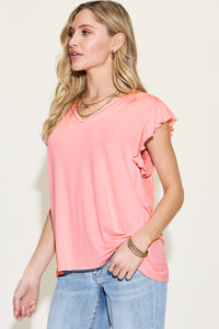 Bamboo Ruffled Short Sleeve T-Shirt