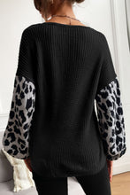 Load image into Gallery viewer, Perfee Leopard Sleeve Dropped Shoulder Sweater