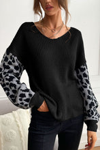 Load image into Gallery viewer, Perfee Leopard Sleeve Dropped Shoulder Sweater