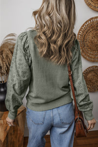 Layered Eyelet Sleeve Pullover