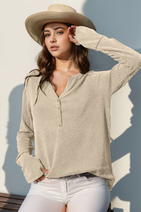 Thumbhole Long Sleeve Henley Top (8 Colors)