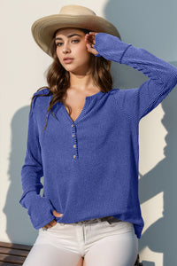 Thumbhole Long Sleeve Henley Top (8 Colors)