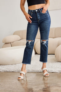 RFM Crop Dylan Tummy Control Distressed High Waist Raw Hem Jeans