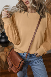 Layered Eyelet Sleeve Pullover