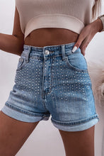 Load image into Gallery viewer, Rhinestone High Waist Denim Shorts