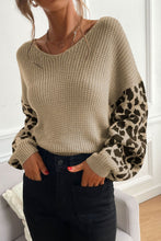 Load image into Gallery viewer, Perfee Leopard Sleeve Dropped Shoulder Sweater