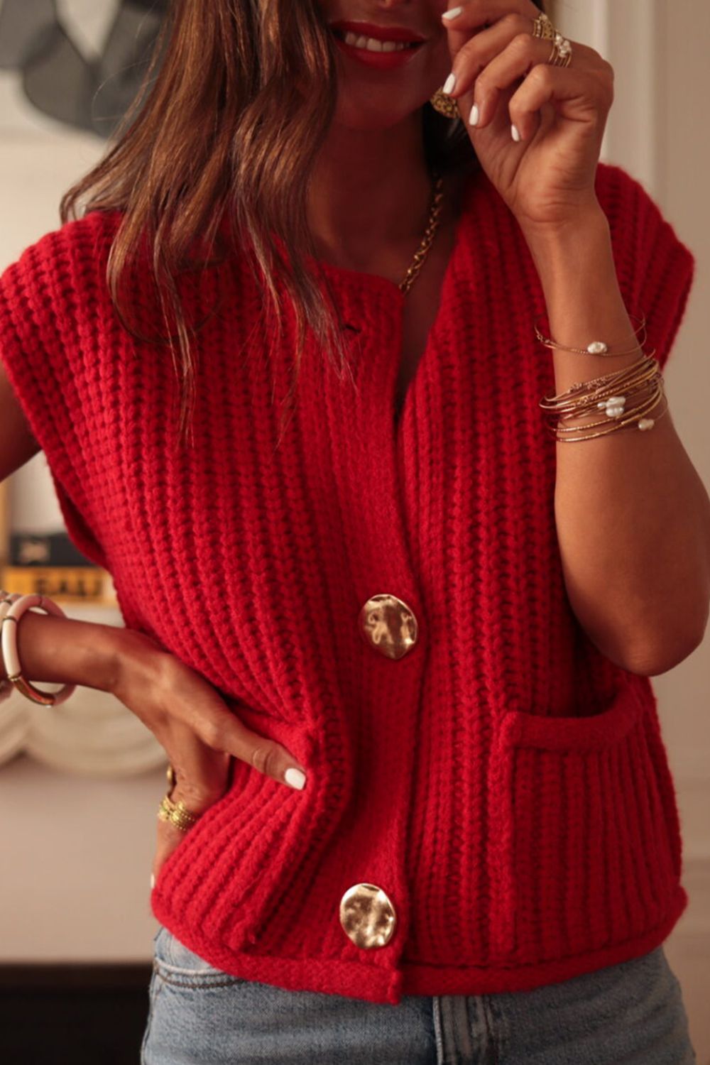 Red Boxy Sweater Vest