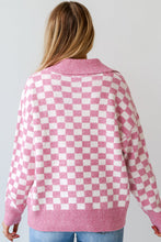 Load image into Gallery viewer, Checkered Collared Neck Long Sleeve Sweater