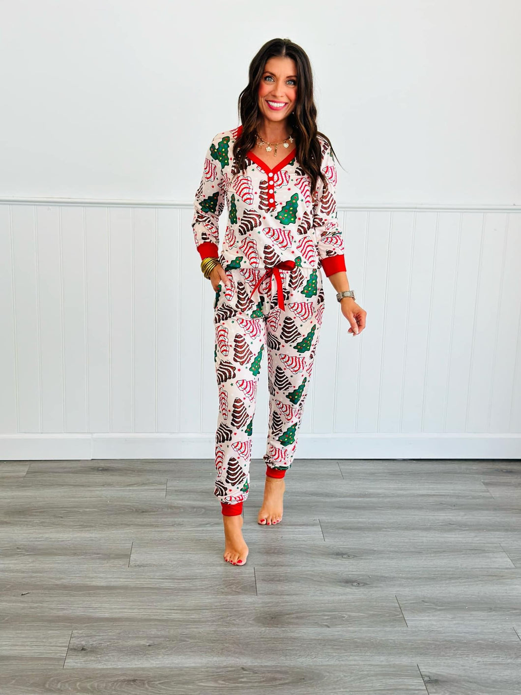 Preorder:Long Sleeve Women Jogger PJ Set -#7-Tree Cake(Close08/30/2024)