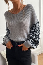 Load image into Gallery viewer, Perfee Leopard Sleeve Dropped Shoulder Sweater