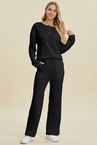 Cable-Knit Long Sleeve Top and Pants Set (Small-3X)