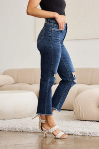 RFM Crop Dylan Tummy Control Distressed High Waist Raw Hem Jeans