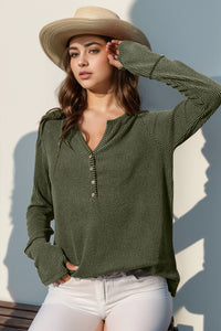 Thumbhole Long Sleeve Henley Top (8 Colors)