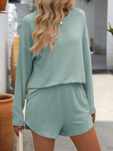 Load image into Gallery viewer, Double Take Round Neck Long Sleeve Top and Shorts Set