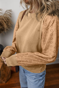 Layered Eyelet Sleeve Pullover