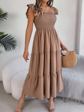 Load image into Gallery viewer, Smocked Square Neck Cap Sleeve Midi Dress