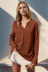 Thumbhole Long Sleeve Henley Top (8 Colors)