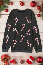 Load image into Gallery viewer, Sequin Candy Cane Sweatshirt