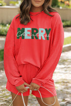 Load image into Gallery viewer, MERRY CHRISTMAS Round Neck Long Sleeve Top and Shorts Set