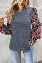 Load image into Gallery viewer, Heathered Floral Frill Lantern Sleeve Blouse