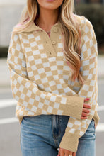 Load image into Gallery viewer, Checkered Collared Neck Long Sleeve Sweater