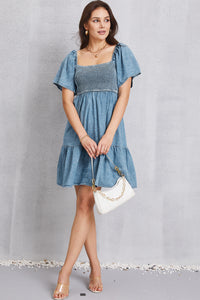 Smocked Denim Dress