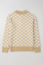 Load image into Gallery viewer, Checkered Collared Neck Long Sleeve Sweater