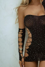 Load image into Gallery viewer, Yelete Rhinestone Lace Up Body Stocking with Gloves