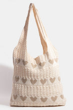 Load image into Gallery viewer, Fame Contrast Heart Crochet Tote Bag