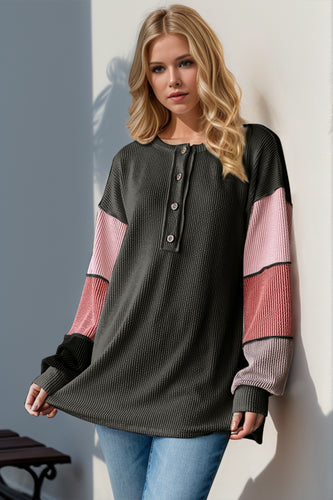 Color Neck Long Sleeve T-Shirt