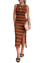 Load image into Gallery viewer, Slit Striped Midi Dress