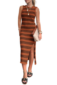 Slit Striped Midi Dress